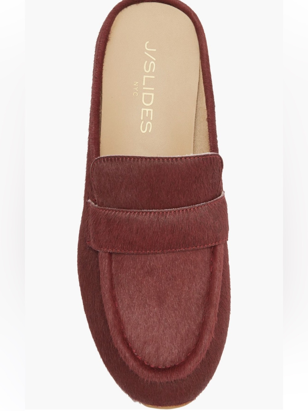 NEW J Slides Paula Geniune Calf Hair Mules in Burgundy - Picture 5 of 10